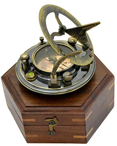 The New Antique Store Gilbert Messing-Sonnenuhr und Kompass mit Palisanderholzbox