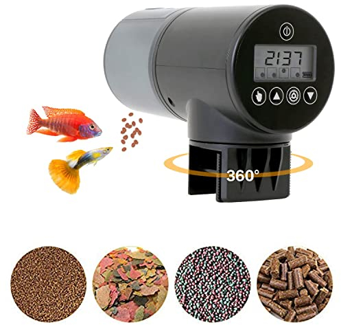 Sneta Mangiatoia Automatica per Acquario, Distributori di Cibo per Pesci Tartarughe con Display LCD, capacità di Serbatoio 200mL , Impostazione del Tempo di Mangime