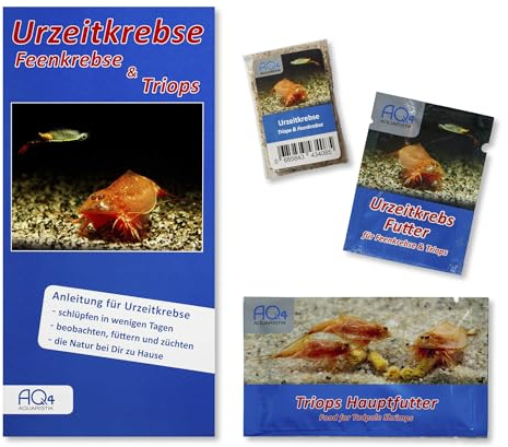 Triops und Feenkrebse Starterset ca. 100 Urzeitkrebse-Eier mit 2x Futter | Urzeitkrebse-Mix Zuchtansatz mit Aufzuchtfutter, Hauptfutter und Anleitung; Ideal für Einsteiger, Nachfüllset