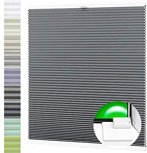 Wabenplissee nach Maß Verdunklung Thermo Plissee Kleben Ohne Bohren Dunkelstahl Rückseite Weiß Breite: 41-60 cm, Höhe: 201-230 cm