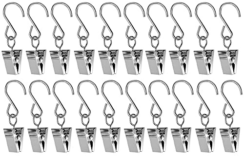 20 Pcs Clips en Acier Inoxydable Crochets Anneaux à Pince pour Tringle à Rideau Clips de Rideaux Crochet pour Bagues de Draperie(Argenté)