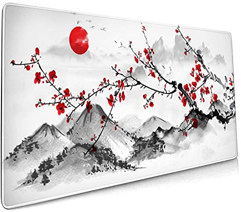 Sweetshow Sakura Tapis de Souris Motif Fleurs de Cerisier Grand Tapis de Souris Extended Art Design Base en Caoutchouc Antidérapant Bords Cousus Imperméable Gaming, Bureau à Domicile, 90x40cm, XXL