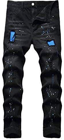 QIMYUM Jeans Strappati da Uomo, Pantaloni in Denim a Gamba Dritta con vestibilità Aderente, rovinati, 50