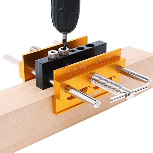 AUTOTOOLHOME Selbstzentrierende Dübelvorrichtung Plus 15,2 cm breite Holzdübel Jig Kit Bohrvorrichtung für gerade Löcher 6 Bohrführungen Buchsen Set Holzbearbeitung Gelenke Werkzeuge
