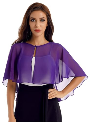 Freebily Femme Boléro Soirée Mariage Strass Asymétrique Châle Cardigan Cérémonie Danse Bal en Mousseline De Soie Écharpe Étole Cape Plage Z Violet Taille Unique