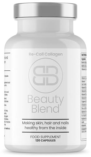 Re-Coll Bovine and Marine Collagen Capsules - 1200mg High Strength Collagen Supplements for Women and Men - 120 Capsules, 30 Day Supply - Easy to Use - Skin Supplements for Women and Men