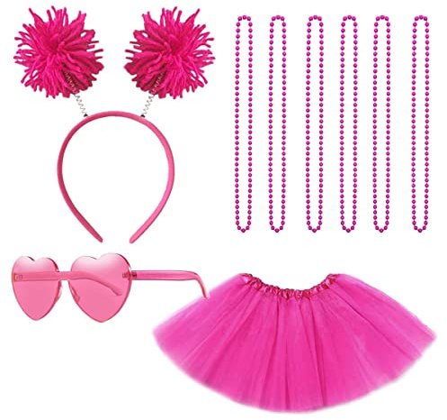 Gionforsy Tutu Rock Damen Kostüm Zubehör Set mit Pompon Stirnband | Halskette Sonnenbrille Tüllrock Accessoires Set für Mottoshow Halloween Karneval Fasching Geburtstag Party