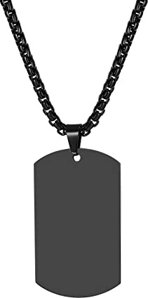 JewelryWe Schmuck Personalisierte Herren Halskette mit Foto & Text Gravur, Militärische Erkennungsmarke Armee Stil Dog Tag Anhänger mit Kette, Silber/Schwarz