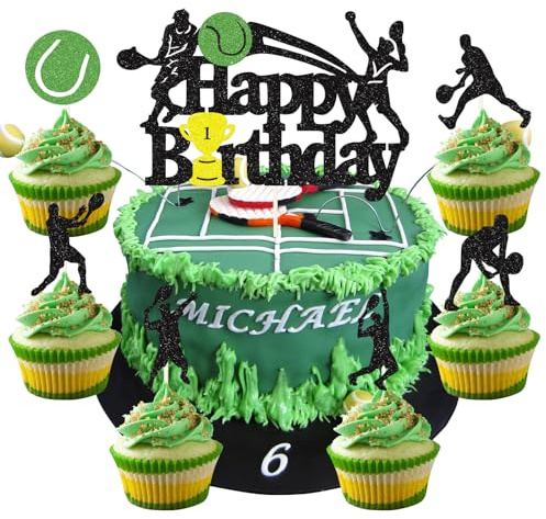 25 Stück Tennis Tortendeko Tennis Ball Cupcake Topper Alles Gute zum Geburtstag Cake Topper Sport Kuchen Dekoration für Sport Thema Mann Junge Mädchen Party Dekoration Geburtstagsparty
