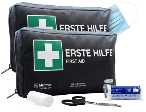 KFZ-Verbandtasche DIN 13164 - Verbandskasten Auto, Erste Hilfe Kasten Auto, Verbandkasten PKW, Motorrad, KFZ Set, Schwarz, Verbandstasche