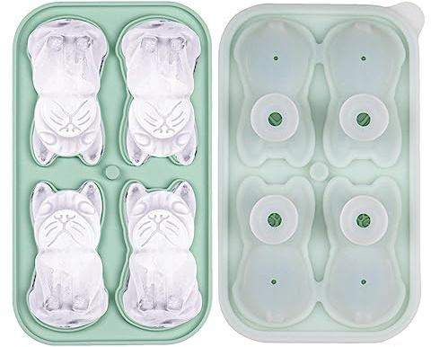 Nupaque French Bulldog Ice Mold | 4 Cavity Novelty Drink Tray | Fun Shape Tray Dog Shape Molds Reusable - Easy Release Silicone Ice Ball Maker for Coffee, Milk, Tea, Whiskey Spirits