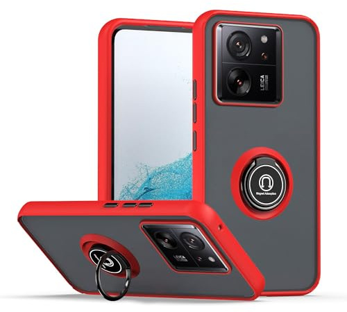 XINYEXIN Funda para Xiaomi 13T / Xiaomi 13T Pro, Funda con Soporte de Anillo, TPU + PC Translúcido Anti- Arañazos Carcasa Protectora Antigolpes Case Cover - Rojo