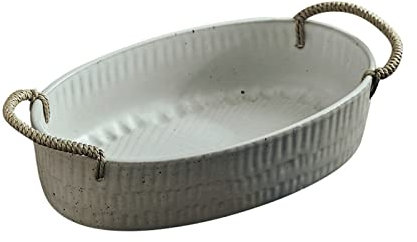 OQHAIR Obstschalen, ovale Obstschale aus Keramik, Brotschale für Heimdekoration, im Used-Look für rustikalen Bauernhaus-Look, Obstkorb (Farbe: Grau)