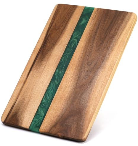 ZENFUN 25,4 x 38,1 cm, handgefertigtes Schneidebrett aus Akazienholz, Harz, Charcuterie-Brett, hellgrüne Farbe, Käsebretter und Charcuterie-Schneidebrett für Küche, Mahlzeitvorbereitung