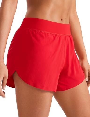 CRZ YOGA Mujeres Pantalones Cortos Deportivos Cintura Media Running Fitness Ligero Shorts Rojo Profundo 40