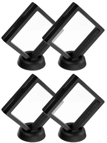 QUARKZMAN 4 pcs 3D Flottant Affichage Boîtier, 3,54 x 3,54 x 0,8 pouce Flottant Cadre Affichage Porteur Support, Transparent PE Bijoux boîte, Noir