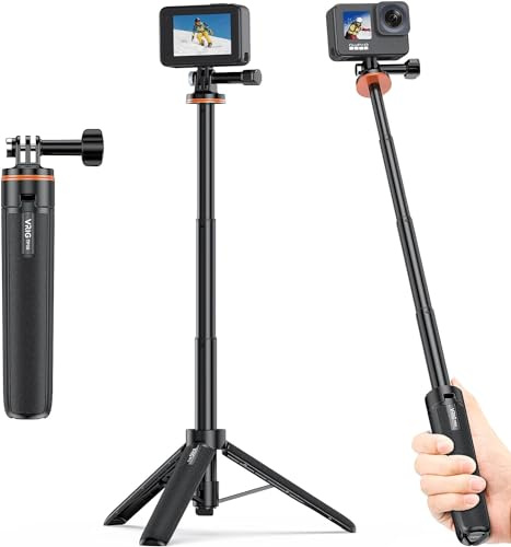 VIDIFY VRig TP-08 Perche à selfie extensible de 51,1 cm et mini trépied, perche d'extension Vlog portable pour GoPro Hero 13, 12, Akaso Wolfang Action Camera Vlog, poignée de 17 cm à 51 cm