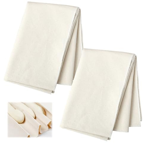 Fuletooye 2 PCS Large Bakers Proofing Cloth, 45x75cm Natural Cotton, Professional for Baguette Loaf Dough Preparation and Baking