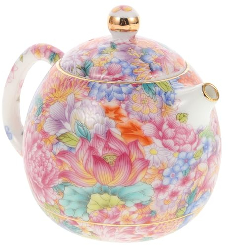 Amosfun Ceramic Floral Bone China Teapot - Porcelain Tea Kettle - Vintage Chinese Japanese Style - Small Loose Leaf Teapot for Home Office