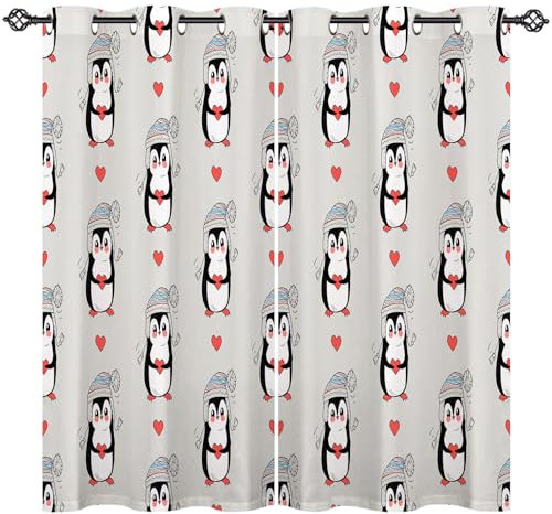 ANHOPE Nette Cartoon Tier Pinguin Vorhänge mit Ösen Kinder Jungen Mädchen Gardinen Blickdichte Thermo Vorhang Blackout Curtain Schlafzimmer Wohnzimmer Verdunklungsvorhänge 2er Set H 138 x B 132 cm