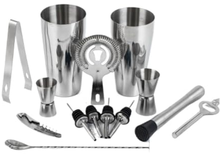Coctelera para Cocteles Juego de Coctelera Kit Mezclador De Coctelera De Acero Inoxidable, Barman De Bar, Coctelera, Cuchara, Pinzas De Hielo, Juego De Herramientas Con Estante Para Vino Coctelera de