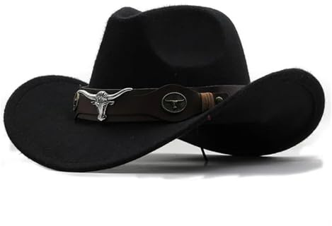 Westernhut Cowboyhut Rollkrempe Cowgirl Cap Cowboy Jazz Fedora Hut Filzmütze mit Kuhband für Damen Herren Kinder
