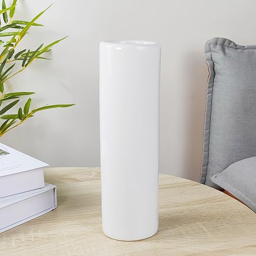 JIDOFUE Weiße Keramikvase, hohe Blumenvase, 12 Zoll/30 cm hoch Moderne große strukturierte Bodenvasen für Home Decor, Bauernhaus, Regal, Wohnzimmer Tischmittelpunkte,Skinny Vase für Pampasgras