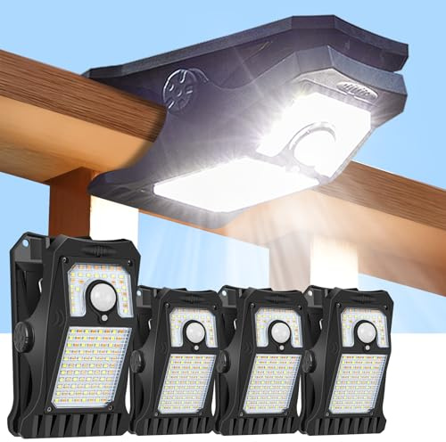 LIFENGSOLER 118Leds Solar Motion Sensor Lights Outdoor, Clip on Solar Lights Outdoor Waterproof, High Bright Solar Powered Security Lights for Outside Fence Chain Link Camping (4, 118 LED)