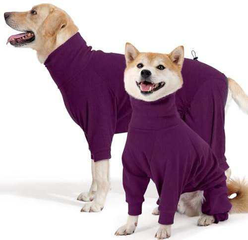 Hjyokuso Hundemantel Winter, Warmer Fleece Hundepullover mit Beinen, Weiche Vierbeinige Hundejacke für Kleine & Mittelgroße Hunde, Hundebademantel Fleece Hunde Pyjama Bekleidung Weinrot M