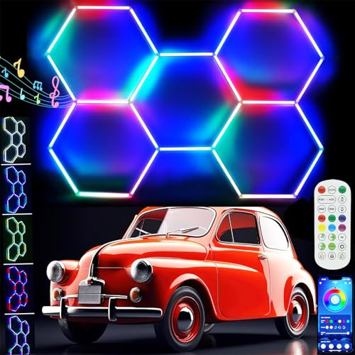Luz De Garaje Hexagonal Rgb Luces Hexagonales Rgb Hexagonales Para Garaj, Luz Hexagonal Led Techo Garaje 358 +Modelo Música cochera Belleza del coche