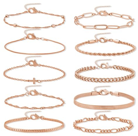 GUJOXILA Beste Mama Geschenk 10pcs Armband Damen Edelstahl Armbänder Set Geschenke für Mama Frauen MädchenMuttertag Verstellbare Damen Armband Rosegold Charm Schwester Geschenke