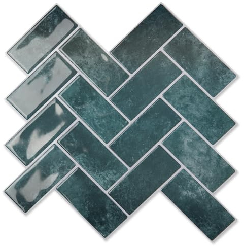 Art3d Selbstklebende Wandfliesen 3D Fliesenaufkleber Fliesenfolie Fischgrät Fliesen Aufkleber Küche Bad Ziegel Wandaufkleber Wasserdichte Blaugrün Upgrade Dickere