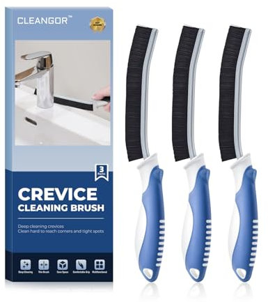 Cleangor Brosse à Joints, Brosses Nettoyage Salle de Bain avec Poignée Ergonomique, Brosse à Joint Carrelage, Brosses à Poils Durs pour Cuisine, Salle de Bain et Rails de Fenêtre (3, Bleu)