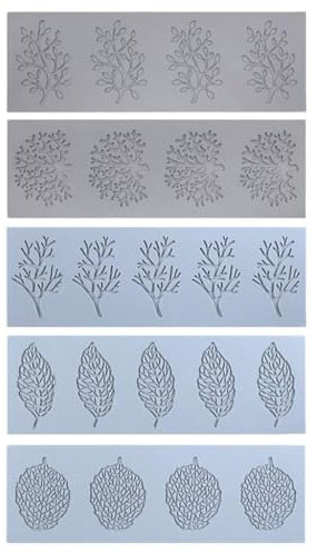Juego de 5 moldes de silicona con diseño de hojas de coral, moldes de silicona para fondant, herramientas de decoración