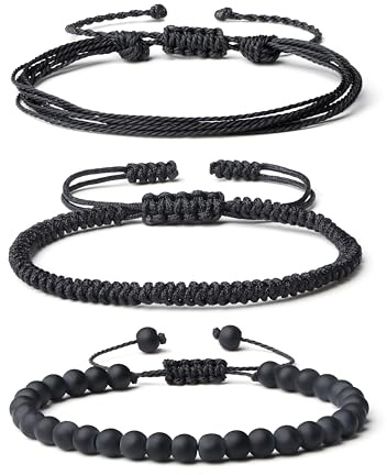 QINJIEJIE Handgefertigte Heilarmbänder, 6mm Perlenarmband & Freundschaftsarmbänder für Männer und Frauen mit 2 Stück größenverstellbaren Kordelarmbändern