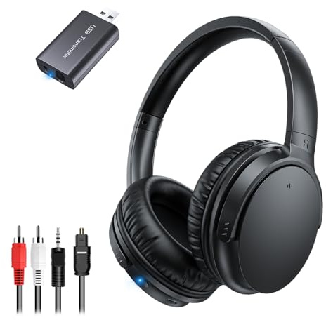 Kabellose TV-Kopfhörer für Senioren, AptX Low Latency, Ein-Knopf-Design Over-Ear TV Headset mit USB-Sender (Optisch/RCA/AUX/USB), Lauter & Klarer für Schwerhörige, 20 Stunden Spielzeit, Plug & Play