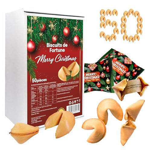D&D Fun Cookies Set de biscuits de fortune de Noël, 50 pièces | Excellent cadeau pour les invités | Biscuits de fortune pour les fêtes | Emballage individuel | Biscuits de fortune chinois (M)