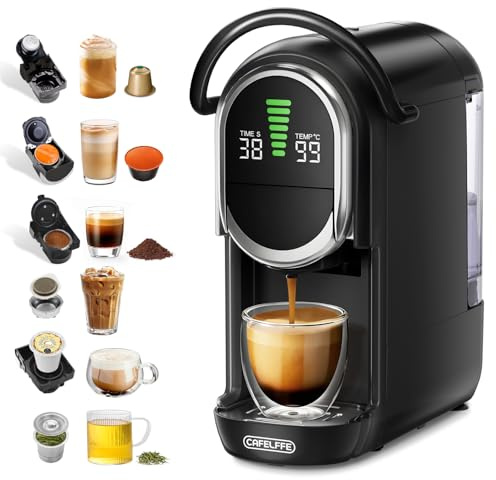 Cafelffe Machine à Café Multi-Capsules MK-609S 6 en 1, 7 tailles de tasse, machine expresso 19 bars, compatible avec les capsules NES Original/DG/ESE/K-Cup, le thé et le café moulu, 1450 W