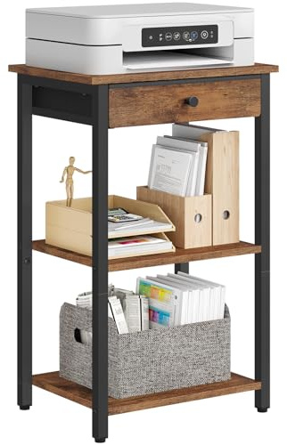 Gewudraw Printer Stand, 3 Tier Printer Shelf with Drawer for Home Office
