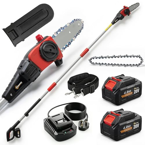 Outsunny 18V 8 Cordless Pole Chainsaw, 1.94m/2.56m Electric Chainsaw with 2 x 4.0Ah Batteries, Charger, Auto Lubrication, 6m/s Chain Speed, Long Reach Pole Pruner for Branch Cutting Tree Trimming