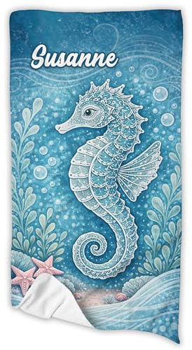 Unikatolo Handtuch mit Name personalisiert, Badetuch Duschtuch Strandtuch Saunatuch individuell Bedruckt für Erwachsene & Kinder (Seepferdchen, 70 x 140 cm)
