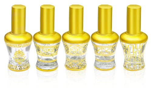 Frascos de vidrio con pulverizador para aceites esenciales de 13 ml, 5 unidades, con estampado dorado en caliente, pulverización fina y protección UV. Vidrio recargable para aromaterapia y del cabello