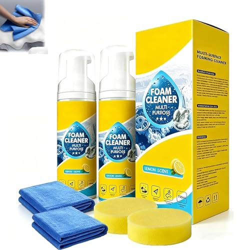 Nettoyant Moussant Puissant et Polyvalent pour l'Intérieur de Voiture, sans Rinçage, pour les Sièges et le Cuir, Foam Cleaner pour une Propreté Hygiénique en Voiture et à la Maison (2PC)