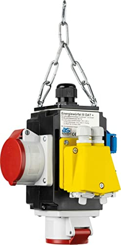as - Schwabe MIXO Energiewürfel - Hängeverteiler - Stromverteiler - IP44 | 2 Schutzkontaktsteckdosen (230V/16A), 2 CEE Steckdosen (400V/16A/5-polig) - mit Druckluftanschluss und Datenanschluss - 60766