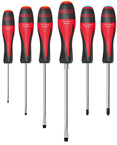 KS TOOLS - 922.6040 - Jeu de 6 tournevis ULTIMATE, Fente - PZ - Manche ergonomique tri-matière - Lame acier trempé - Résistant aux produits chimiques - Chrome vanadium - Vissage professionnel