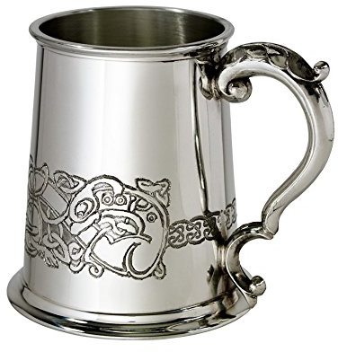 Wentworth Pewter – Celtic Dragon Tankard, 1 Pint – Polished Pewter Beer Mug with Embossed Mythical Artwork – Gift Boxed – Made in Sheffield UK