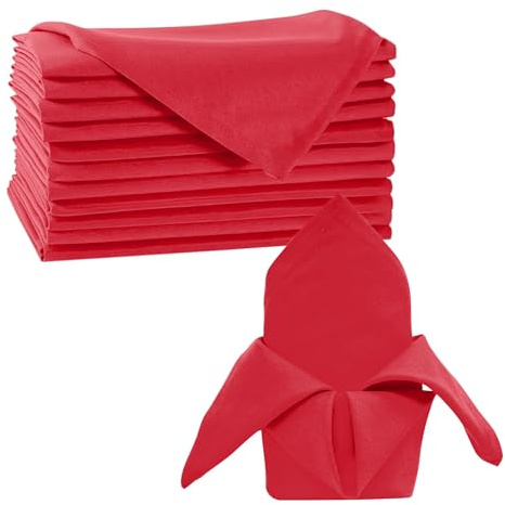 Trimming Shop 20 x 20 Inch Red Cloth Napkins 100% Polyester, 10pcs | Reusable, Wrinkle-Resistant Table Napkins for Dinner Parties, Events, Weddings, Restaurants & Hotels
