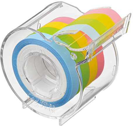 Yamato Memoc Roll Tape, Self-Stick Memo Translucent Film Tape, with Tape Dispenser, 7mm x 10m, 4-Color Set, Blue, Green, Yellow & Pink, 1 ea. (RF-7CH-6AN)