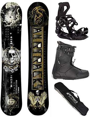 Airtracks Herren Snowboard Set Freeride Freestyle Carbon Board Wow Wide Hybrid Rocker 164 - Snowboard Bindung Master - Softboots Master QL 45 - SB Bag