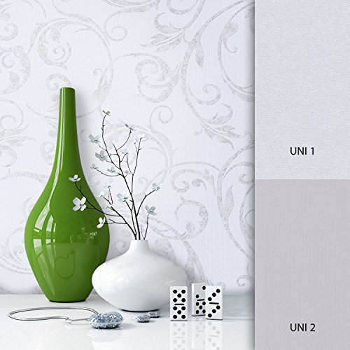 NEWROOM Papier peint baroque blanc toison floral baroque
